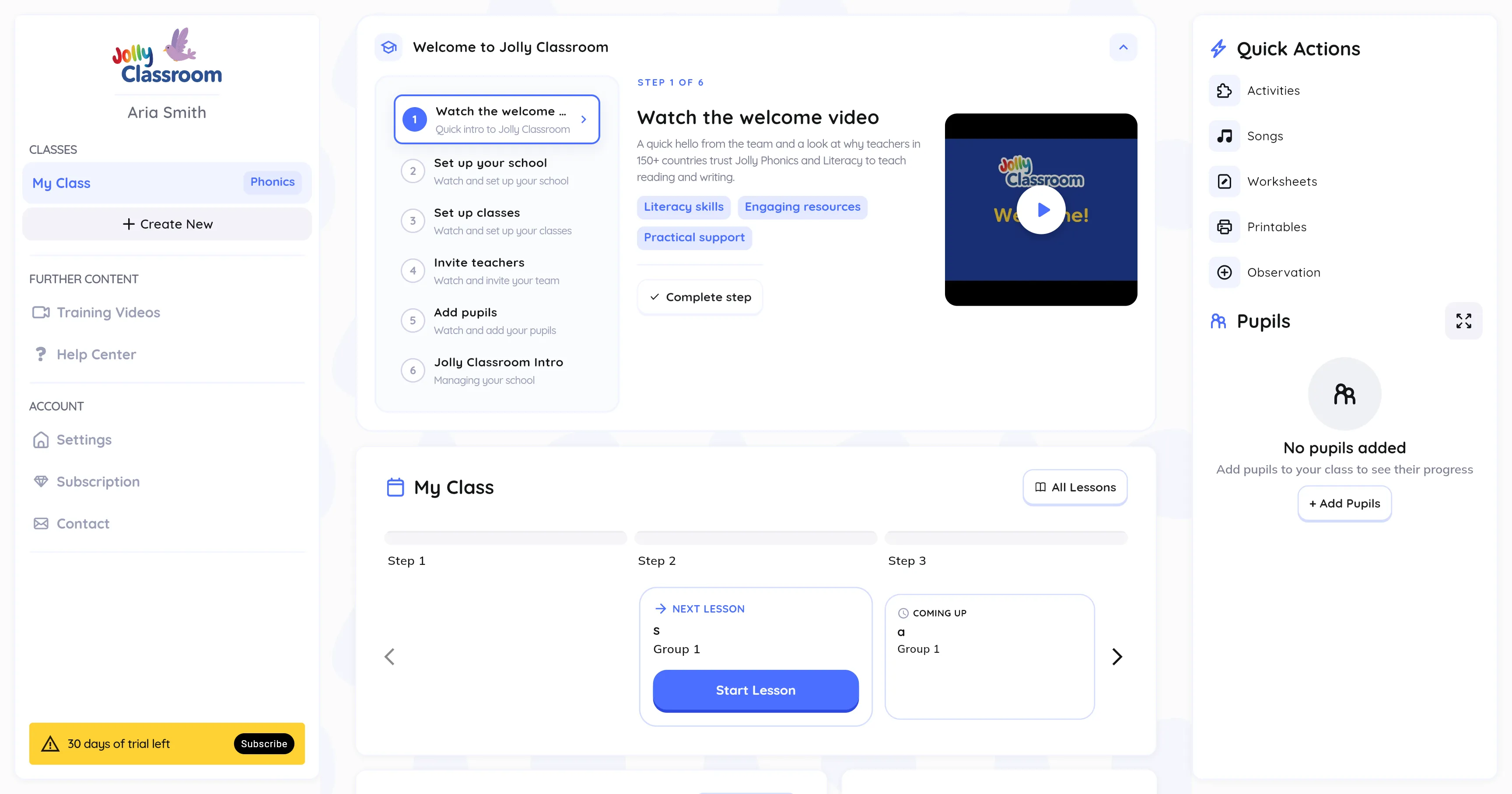 The getting-started hub on the dashboard
