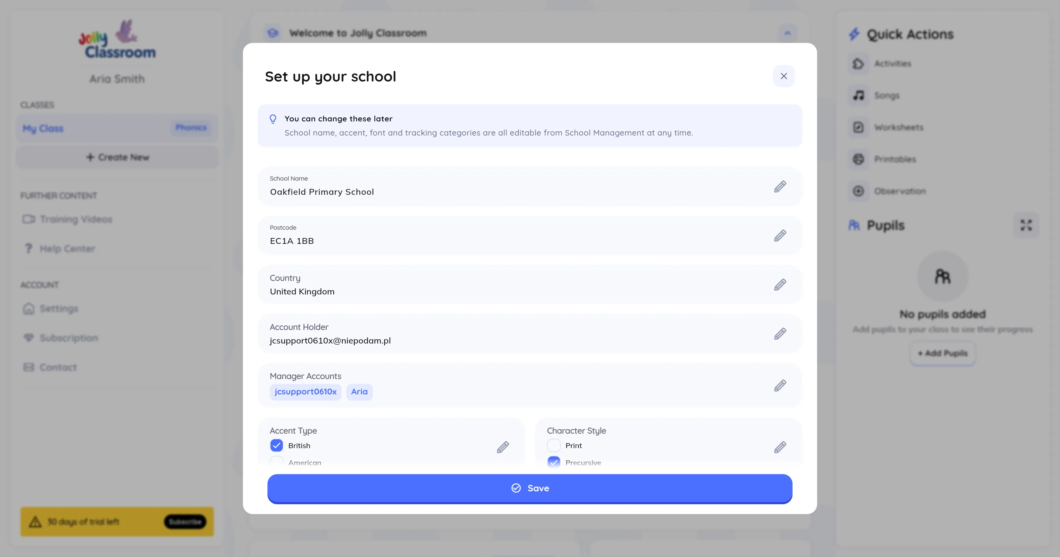 Set up your school details
